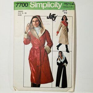 1970s Reversible Wrap Coat w/ Hood Jiffy Sewing Pattern Simplicity 7700 Sz 8-10